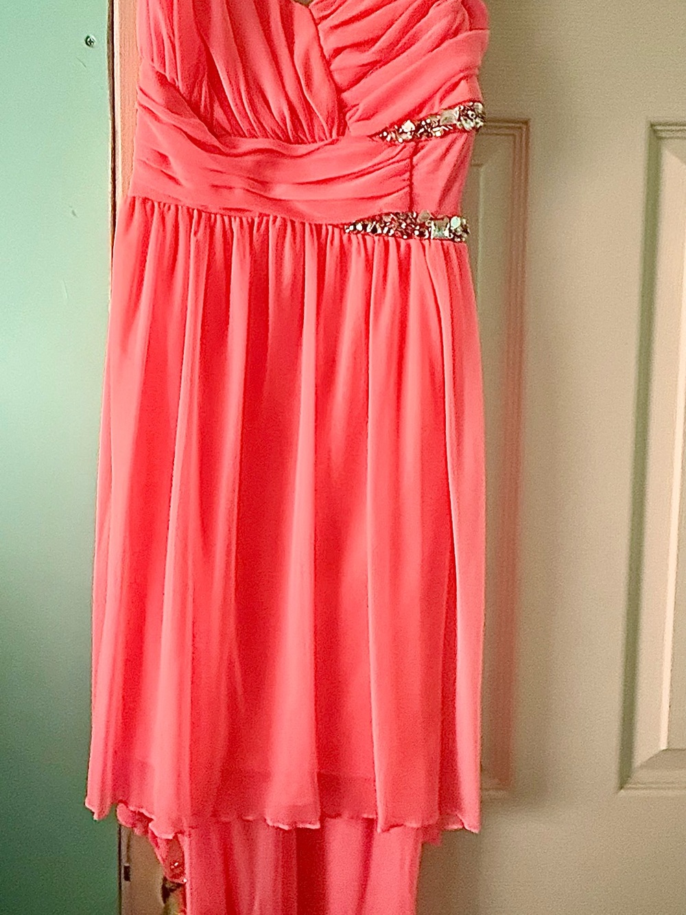 Deb Coral One-Shoulder Evening Dress with Embellished Waist